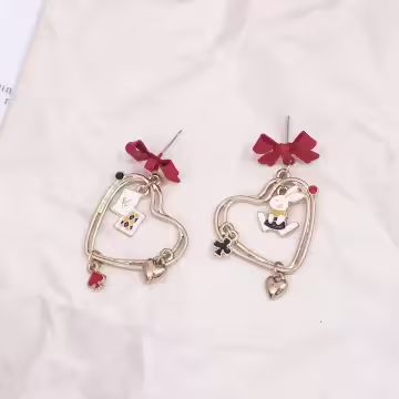紅領結愛心撲克牌兔子×不對稱吊墜耳環