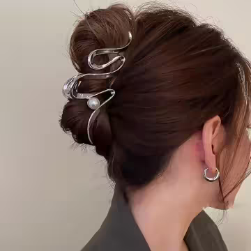 銀色M字珍珠×鯊魚夾