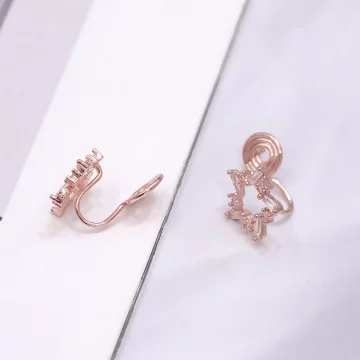 玫瑰金五角鋯星×U型耳夾.avif