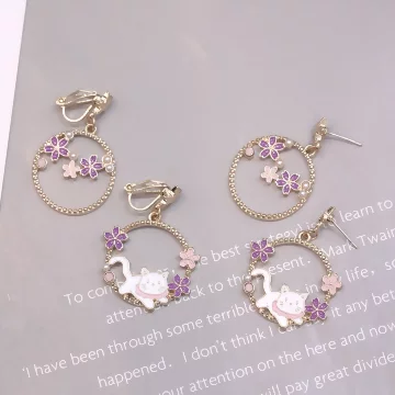 紫丁花小貓咪×不對稱吊墜耳環.avif