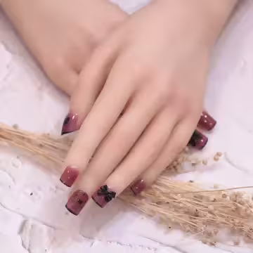 黑莓法式蝴蝶結亮面×穿戴式手指甲片×二十四入