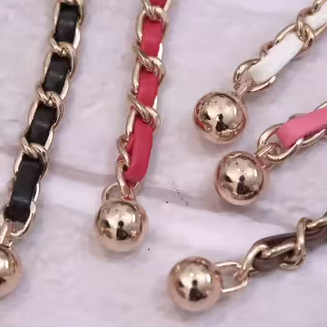 小香風鍊條皮革×手機斜背雙勾掛繩×粉紅