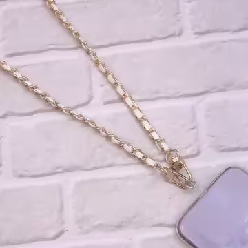小香風鍊條皮革×手機斜背雙勾掛繩×白色