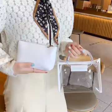 雙層可拆透明提把×鍊條斜背包×棕咖