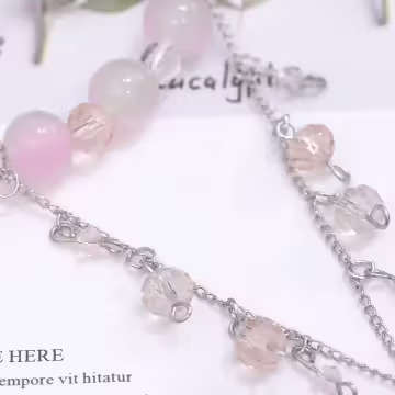 桃色雙層小櫻花×固定式串珠手鍊