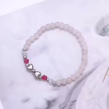 細串粉水晶愛心×固定式串珠手鍊