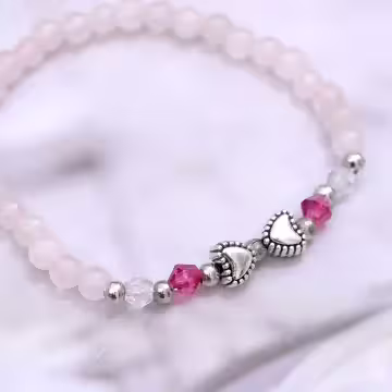 細串粉水晶愛心×固定式串珠手鍊