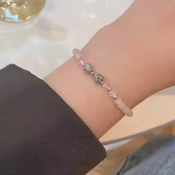 細串粉水晶愛心×固定式串珠手鍊