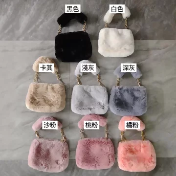 手提小巧毛絨絨×鍊條斜背包×淺灰.avif
