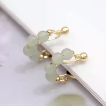 綠玉串珠×蚊香盤U型耳夾