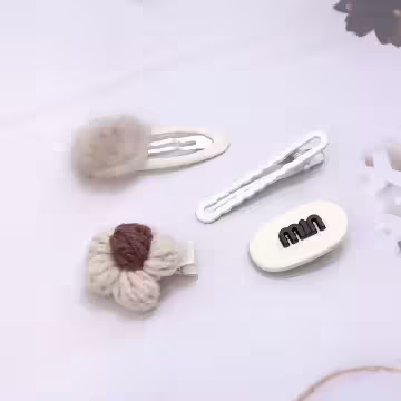 白咖黑領結毛毛×十套件髮夾組