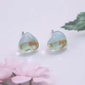 蝴蝶結小花愛心×三套件耳環組×綠色