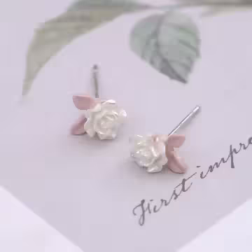 粉C小白玫瑰×三套件耳環組