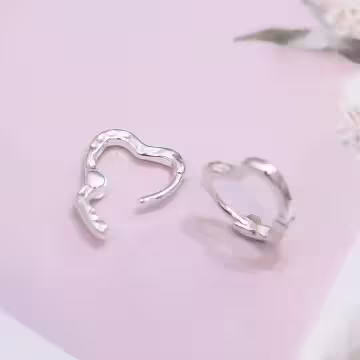 925銀針×肌理紋愛心×耳扣