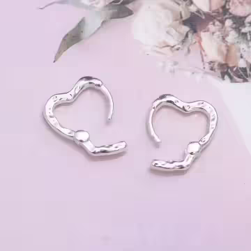 925銀針×肌理紋愛心×耳扣