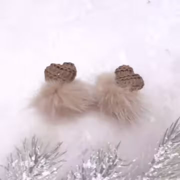 愛心深咖毛毛球×吊墜耳環