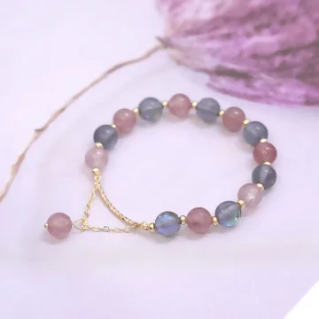 草莓灰晶石彎管垂珠×固定式串珠手鍊.avif
