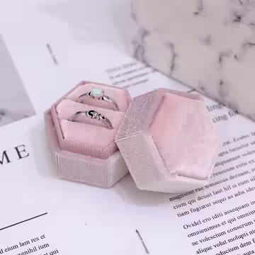 絲絨六角型×適用對戒×絨布盒×粉紅