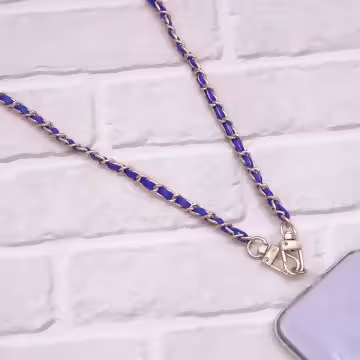 小香風鍊條皮革×手機斜背雙勾掛繩×藍色