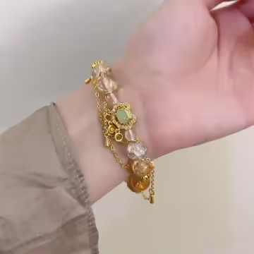 橘金長命鎖喵喵×固定式串珠手鍊