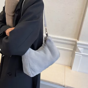 毛絨小單肩×肩背袋×灰色.avif