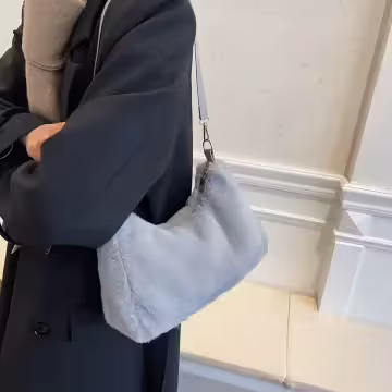 毛絨小單肩×肩背袋×灰色