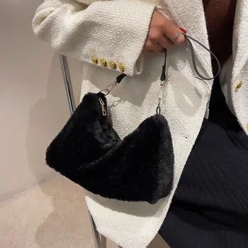 毛絨小單肩×肩背袋×黑色.avif