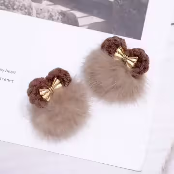 暖咖毛線蝴蝶結毛球×吊墜耳環