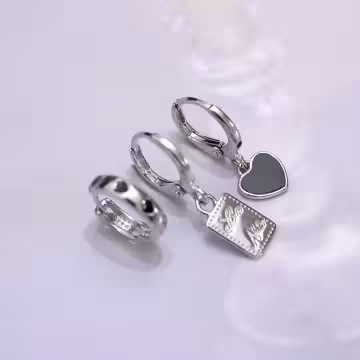 冷酷黑愛心×單邊六套件耳環組