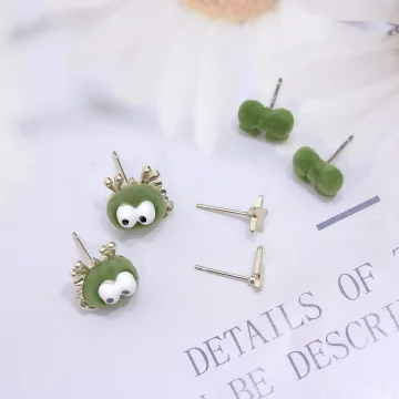 絨毛呆萌小怪獸×三套件耳環組×綠色.avif