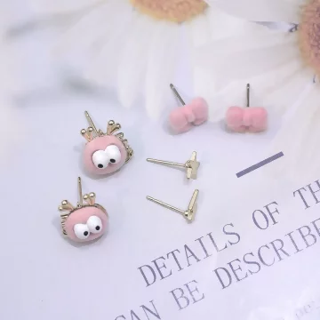 絨毛呆萌小怪獸×三套件耳環組×粉紅.avif