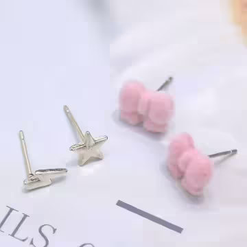 絨毛呆萌小怪獸×三套件耳環組×粉紅