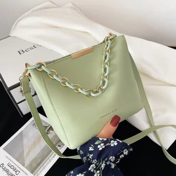時尚鍊條桶包×斜背包×綠色.avif