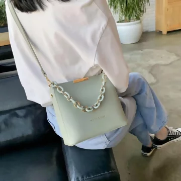 時尚鍊條桶包×斜背包×綠色.avif