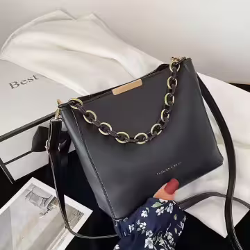 時尚鍊條桶包×斜背包×黑色