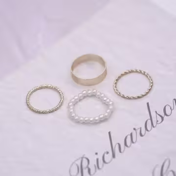 簡約白珍珠圓環×四套件戒指組×金色
