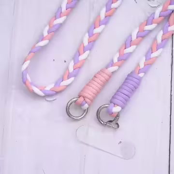 撞色麻花辮×手機斜背雙勾掛繩×粉紫