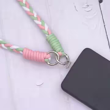 撞色麻花辮×手機斜背雙勾掛繩×粉綠