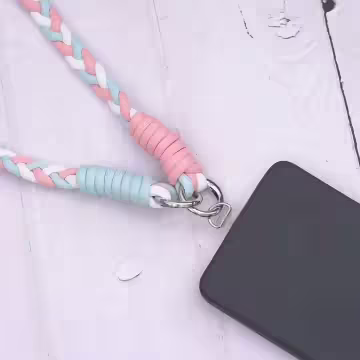 撞色麻花辮×手機斜背雙勾掛繩×粉藍