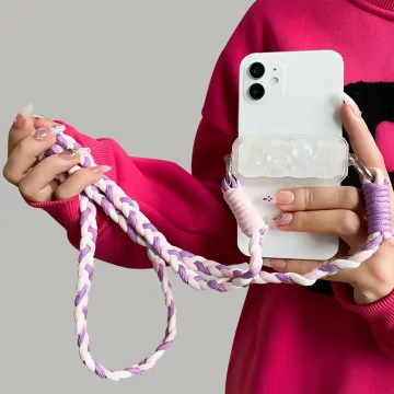撞色麻花辮×手機斜背雙勾掛繩×灰粉.avif