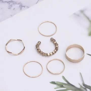 小碎金簡約波浪×六套件戒指組×金色.avif