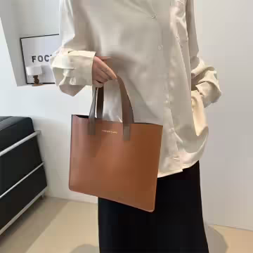 簡約皮革小手提×手提袋×棕色