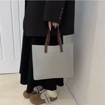 簡約皮革小手提×手提袋×灰色