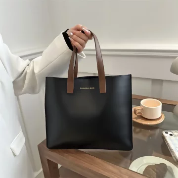 簡約皮革小手提×手提袋×黑色.avif