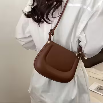 簡約硬殼馬鞍包×肩背包×棕色