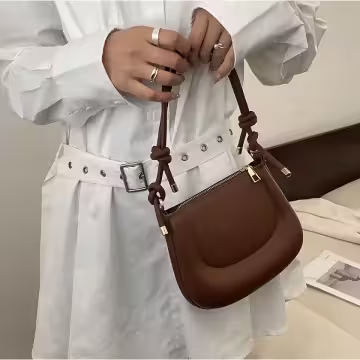 簡約硬殼馬鞍包×肩背包×棕色