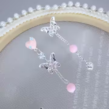愛心蝴蝶串珠×不對稱吊墜耳環×共兩色