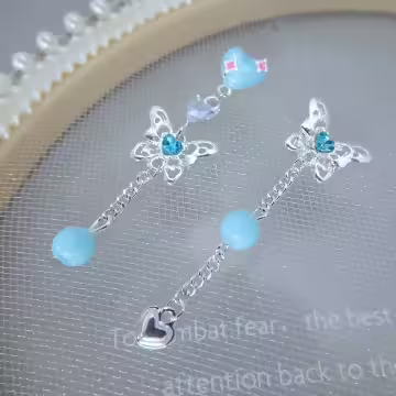 愛心蝴蝶串珠×不對稱吊墜耳環×共兩色