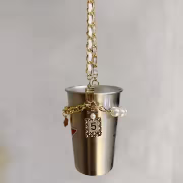 銀色山茶花香水瓶珍珠×飲料杯繩×黑色提把