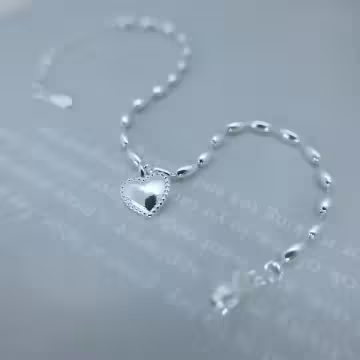 925銀飾×米珠光面愛心×手鍊